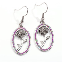 Anting Wanita Desain Mawar Bingkai Bulat Opal Tembaga, Mewah, Elegan, Bergaya Keren, Serbaguna
