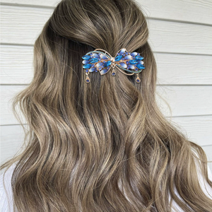 Pince à cheveux colorée en forme de nœud pour femme, luxueuse, avec strass, 9,0 cm, en alliage, pour queue de cheval - Product Image 6