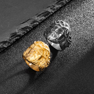 yunnique Men's Stainless Steel Gold Plated Face <b>Ring</b> Geometric Design Asymmetry Jewelry Gift - Product Image 2