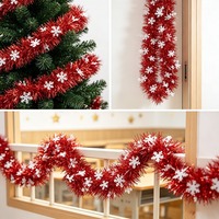 Bande de Noël en soie mélangée rouge et blanche, motif étoile à six branches et flocon de neige, pour arbre de Noël, main courante, cheminée, fenêtre