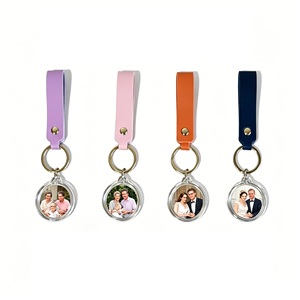 <span class=keywords><strong>Porte</strong></span>-clés <span class=keywords><strong>photo</strong></span> rond en acrylique de haute qualité avec sangle en cuir PU personnalisée, insert <span class=keywords><strong>photo</strong></span> transparent de 35 mm pour photomaton et cadeaux de mariage - Product Image 1
