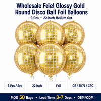 Feiel 6 pièces Ballons en aluminium ronds dorés brillants de 22 pouces pour Anniversaire, Baby Shower, Mariage, Fiançailles, Nouvel An, Décorations de Fête