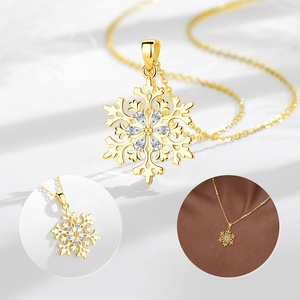 Bijoux en argent sterling 925 plaqué <span class=keywords><strong>or</strong></span> 18 carats collier pendentif en forme de flocon de neige en zircon cubique pour les cadeaux de Noël - Product Image 3