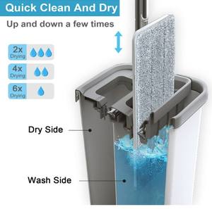 Cubo nuevo, fregona plana rotativa de 360 grados con fregona de cubo de secado automático y exprimidor, fregona de microfibra perezosa manos libres - Product Image 2