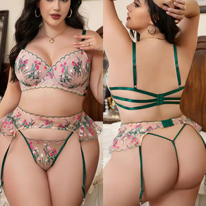 Y8916 प्लस आकार 3xl उच्च गुणवत्ता वाले फूल कढ़ाई लिंगेरी मेश पारदर्शी महिला सेट - Product Image 1