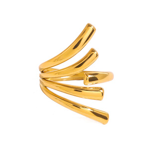Geometric Wave <b>Open</b> <b>Ring</b> 18k Gold Plated Stainless Steel Unisex Fashion Jewelry Gift - Product Image 1