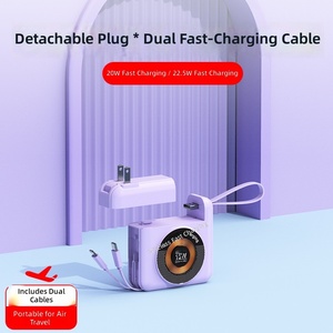 Batterie externe en plastique de 20 000 <span class=keywords><strong>mAh</strong></span> avec câble intégré, charge rapide sans fil 225W, prise compacte portable, appareil multi-tension 3-en-1 - Product Image 3