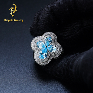 Collares de oro de 18K <span class=keywords><strong>y</strong></span> diamantes de laboratorio, anillo de trébol con incrustaciones de circonitas <span class=keywords><strong>y</strong></span> gema azul en forma de pera, engaste completo con certificado GRA - Product Image 2