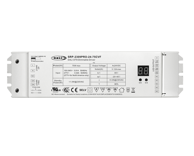 4 in 1 75W DALI DT8 LED Driver with PWM Dimming and 5-Year Warranty (Constant Voltage)