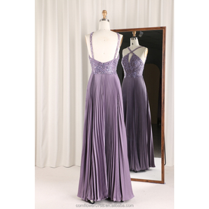 QUEENS GOWN 现代风格装饰性前镂空紫色百褶挂脖长裙 A 字形柔软薄纱内置文胸青少年舞会礼服 - Product Image 3