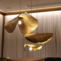 Lustre à LED pour la décoration intérieure de la salle à manger Chambre à coucher Loft Restaurant Suspension moderne Tout en cuivre Feuille de Lotus Suspension