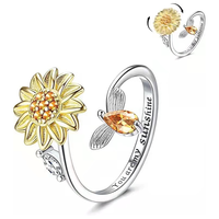 Vente en gros, offre spéciale, bague en diamant rotative réglable en forme d'abeille de tournesol mignonne, pour femmes, filles et cadeaux
