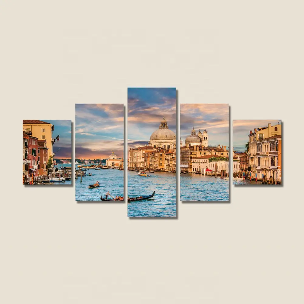 Amazon Hot sale Fine Art 5 panel printed canvas art Venice City View wall art