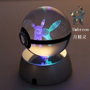 คริสตัลโปเกบอล 3 มิติ คุณภาพสูง หลายขนาด 50 มม. 80 มม. พร้อมฐานไฟ - Product Image 6