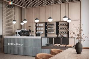 เคาน์เตอร์กาแฟสั่งทำพิเศษสุดหรู |   เฟอร์นิเจอร์ร้านกาแฟบาร์สมัยใหม่พร้อมไฟ LED |   ตกแต่งร้านกาแฟด้วยดีไซน์เต็มรูปแบบจากสแตนเลสและไม้ - Product Image 3