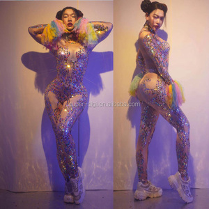 Colourful Sexy Stage Jumpsuit Crystal Sparkly Bodysuit Nightclub Female Singer DJ <strong>Pole</strong> Dance Performance Stage <strong>Outfit</strong> - Product Image 3
