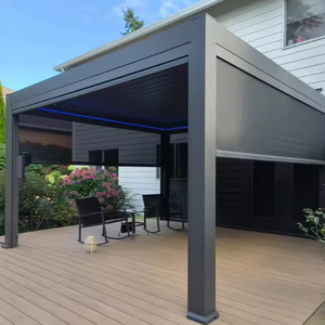 Pérgola Moderna de Alumínio com Lâminas para Jardim com Porta de Vidro Estilo Pavilhão Gazebo para Cobertura de Pátio - Product Image 3