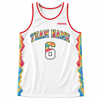 Maillot de basket vintage personnalisé, uniformes d'équipe rétro à rayures arc-en-ciel par sublimation, hauts de basket respirants pour jeunes et adultes