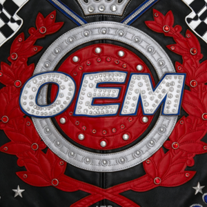 Giacca Varsity in <span class=keywords><strong>Pelle</strong></span> di Pecora Impermeabile con Ricami in Strass per <span class=keywords><strong>Uomo</strong></span>, Giacca Bomber in <span class=keywords><strong>Pelle</strong></span> Personalizzata con Patch Frontali - Product Image 4