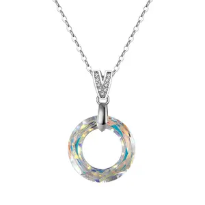 RINNTIN SSWN24 cristal austriaco hueco círculo mujeres COLLAR COLGANTE 925 collar de plata esterlina para mujeres regalo mamá joyería