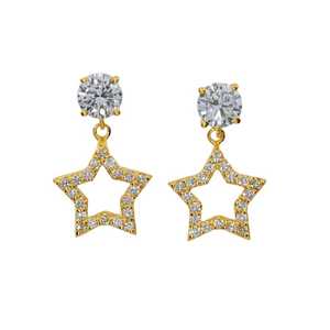 0.80 Ct Diamond <b>Earrings</b>, 14Kt Gold Lab Grown Diamond <b>Earrings</b>, Open Star Diamond Dangle Stud <b>Earrings</b> - Product Image 2