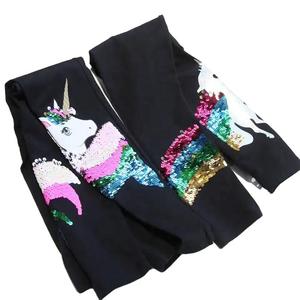 Pantaloni Skinny per Bambine con Paillettes e Stampa Arcobaleno Unicorno in Lamina, <span class=keywords><strong>Leggings</strong></span> Neri - Product Image 1
