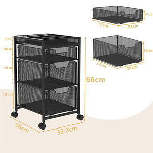 <b>Roller</b> File Cart Mesh <b>Drawer</b> Cabinet Organizer 4 Layers Black Storage Shelf Office Desk Organizer Mobile Cart - Product Image 4