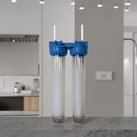 Système de purification d'eau manuel sous l'évier, 20 pouces, double étage, 800 GPD, écologique, en plastique, avec filtre à charbon actif italien