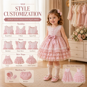 Robe de princesse pour fillettes, col rond à volants, collection automne-printemps, vente en gros de vêtements pour enfants, robes de fête pour enfants, style espagnol - Product Image 3