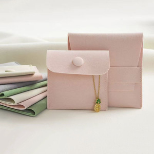 Microfiber Velvet Jewelry Bag With Snap Button For Necklace And Ring Storage Lightweight Fabric Case - Product Image 3