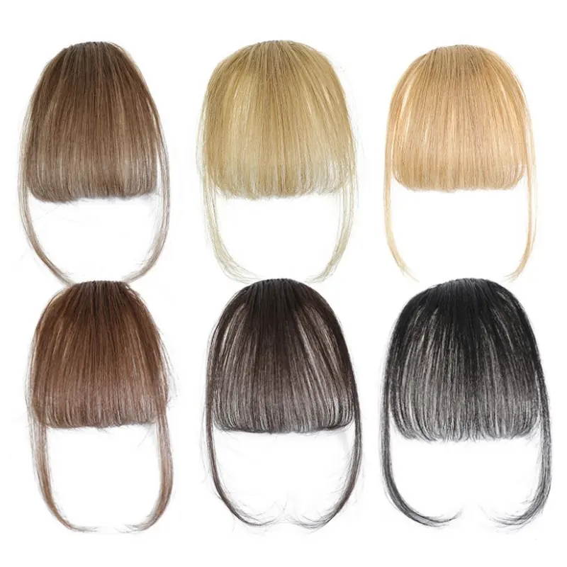 Private Label Humano Air Bangs Resistente ao Calor Hairpieces Cabelo Mulheres Natural Curto Preto Marrom Bangs Cabelo Clips