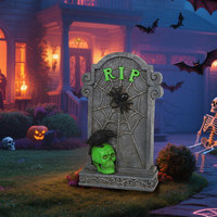 Décorations de Halloween sur mesure : Statue de pierre tombale RIP réaliste en résine, peinte à la main, avec corbeau et araignée, pour extérieur et jardin hanté
