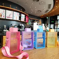 새로운 뜨거운 판매 음료 병 소녀 심장 밀짚 컵 여름 크리 에이 티브 플라스틱 아이 광장 물병