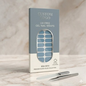 En gros, Wraps d'ongles en gel auto-adhésifs à usage unique Litchea sans UV, Bleu poudré, Fini brillant premium, Sans HEMA, Certifié CE, Tenue 14 jours - Product Image 1