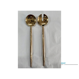 Ensemble de cuillères et fourchettes à salade en acier inoxydable doré de qualité supérieure, avec une finition miroir élégante et des manches longs ergonomiques - Product Image 3