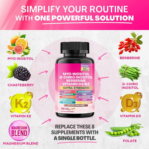 Integratore 16-in-1 di Mio-Inositolo e D-Chiro-Inositolo con Berberina, Vitamina D3+K2 |   90 capsule vegetariane - Product Image 1