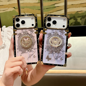 Diamond Square Butterfly Ring holder Phone <b>case</b> for iPhone 17 16 15 14 Pro Max Flower stand Love IMD Rainbow Bracket Back Cover - Product Image 2