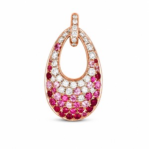 Natural <b>Ruby</b> Pink Sapphire Diamond Colorful Teardrop Pendant 18K Rose Gold Gradient Multi Gemstone <b>Necklace</b> Fine Jewelry - Product Image 1