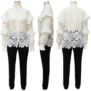 Nuevo Diseño, Camisas y Blusas Sexys Transparentes con Encaje Calado, Moda Femenina - Product Image 5