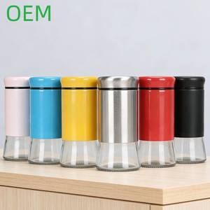 Moulin à épices classique multicolore en acier inoxydable et verre |   Écologique et anti-poussière, échantillon gratuit, commande en gros, service de logo personnalisé - Product Image 1