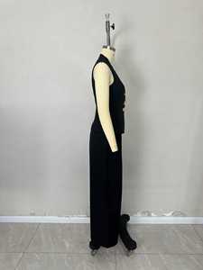 ชุดเสื้อกั๊กแขนกุดสีดำของผู้หญิง, ชุด2ชิ้นเสื้อสูททางการขากว้างแฟชั่น - Product Image 4