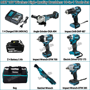 Ensemble d'outils combinés <span class=keywords><strong>Makita</strong></span> <span class=keywords><strong>18V</strong></span> sans fil 10 pièces avec batteries 5.0Ah, adapté à la construction, kit de travail du bois - Product Image 3