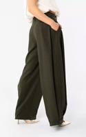 Pantalon large vert foncé sur mesure pour femme 2026, pantalon de bureau taille haute avec coupe décontractée ajustée, OEM/ODM, style vintage avec revers