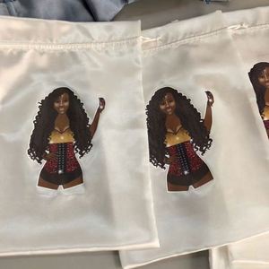 Custom Logo Satin Drawstring <b>Bags</b> with Black Rope Handle for Hair Extensions and Wigs Bundles Stylish Shopping Packaging - Product Image 6