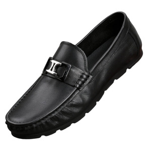 Mocassins en cuir véritable pour hommes, bout rond, à enfiler, semelle souple en caoutchouc, décor à boucle, chaussures décontractées toutes saisons - Product Image 4