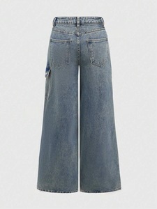 Jean en denim extensible taille haute décontracté et simple pour <span class=keywords><strong>femme</strong></span>, taille XL, <span class=keywords><strong>pantalon</strong></span> <span class=keywords><strong>cargo</strong></span> avec nœud décoratif, couleur claire - Product Image 2