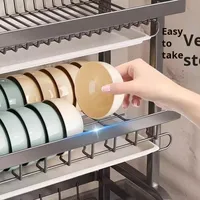 Organisateur de Plan de Travail de Cuisine Multifonctionnel en Acier au Carbone, Étagère de Rangement Double Couche pour Vaisselle, Boîte à Baguettes