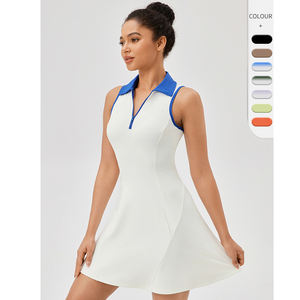 WOJIEER Europese Amerikaanse stijl pickleball ademende tennisjurk met revers, halve rits, kraag, mouwloos, slim fit sportkleding - Product Image 1