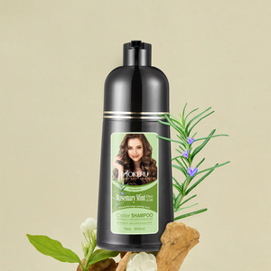 100% Cobertura de cabello gris de larga duración 500ml Champú de tinte de cabello a base de hierbas permanentes en Fórmula de crema sin amoníaco de menta de Romero - Product Image 6