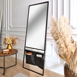 Espejo con marco de metal negro rectangular de longitud completa para decoración del hogar INNOVA con Revistero de cuero - Product Image 4